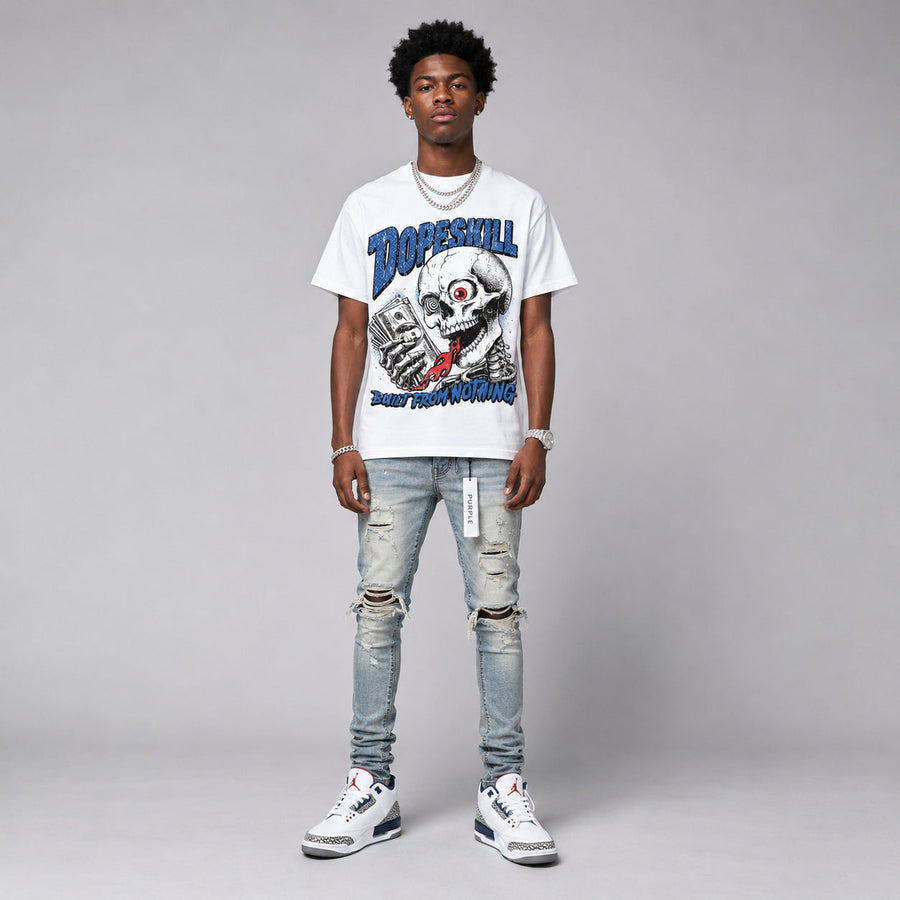 True Blue 3s DopeSkill Oversize Print T-Shirt Built From Nothing Graphic