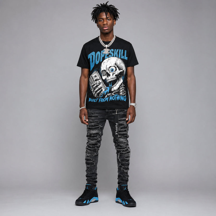 University Blue 14s DopeSkill Oversize Print T-Shirt Built From Nothing Graphic