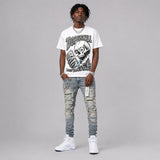 White Metallic 5s DopeSkill Oversize Print T-Shirt Built From Nothing Graphic