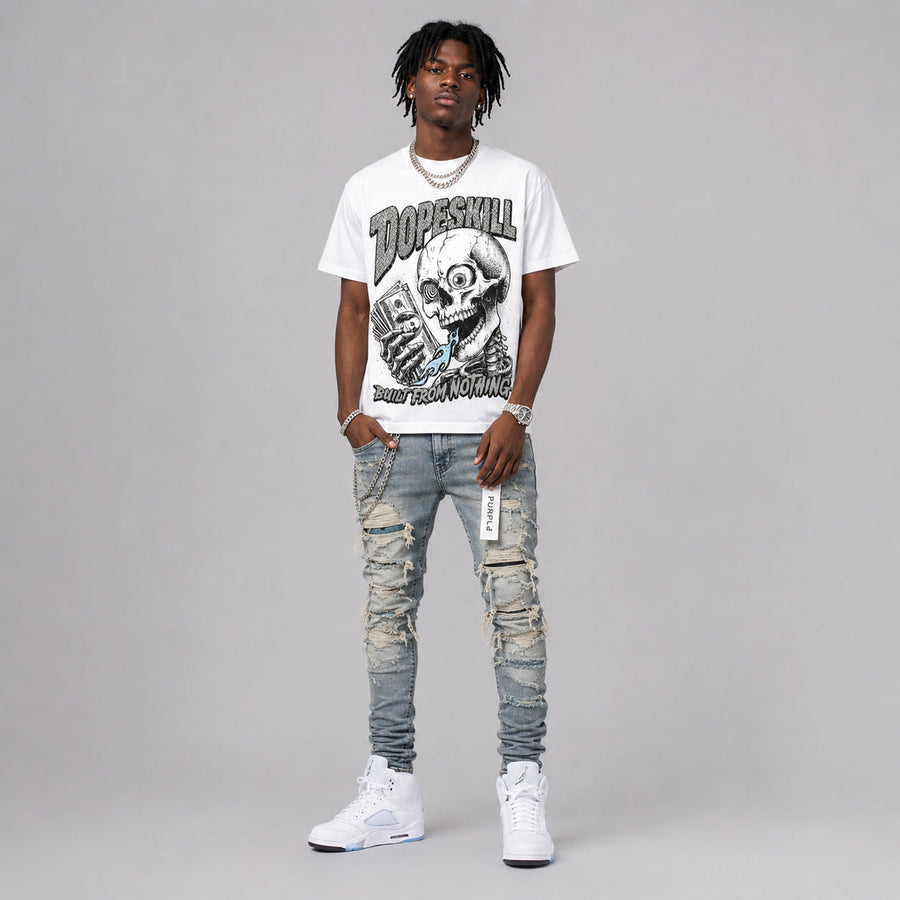 White Metallic 5s DopeSkill Oversize Print T-Shirt Built From Nothing Graphic