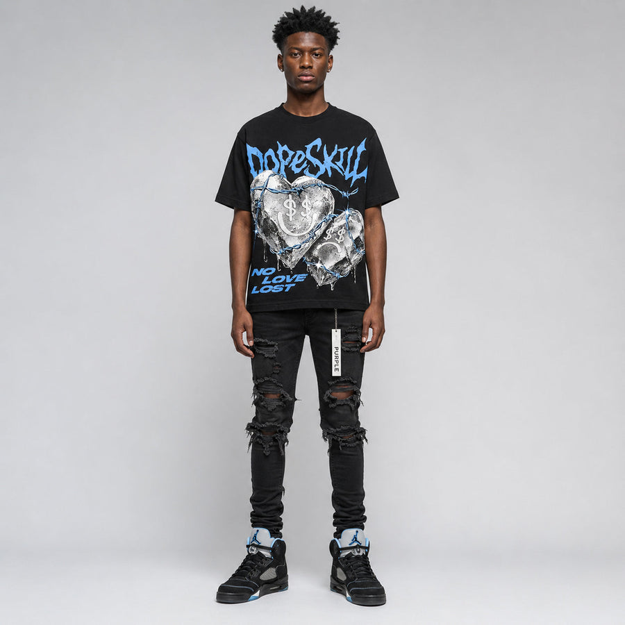 Black University Blue 5s DopeSkill Oversize Print T-Shirt No Love Lost Graphic