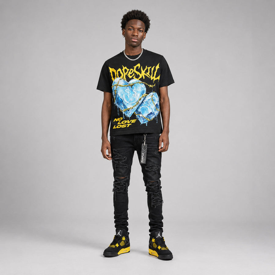 Black Tour Yellow AJ 4 Thunder DopeSkill Oversize Print T-Shirt No Love Lost Graphic