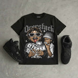 Black Cat 4s DopeSkill Oversize Print T-Shirt Overstack Graphic