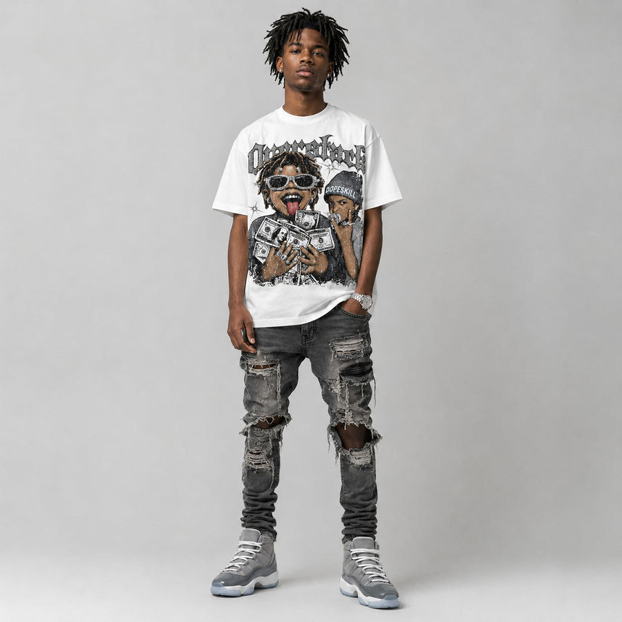 Cool Grey 11s DopeSkill Oversize Print T-Shirt Overstack Graphic