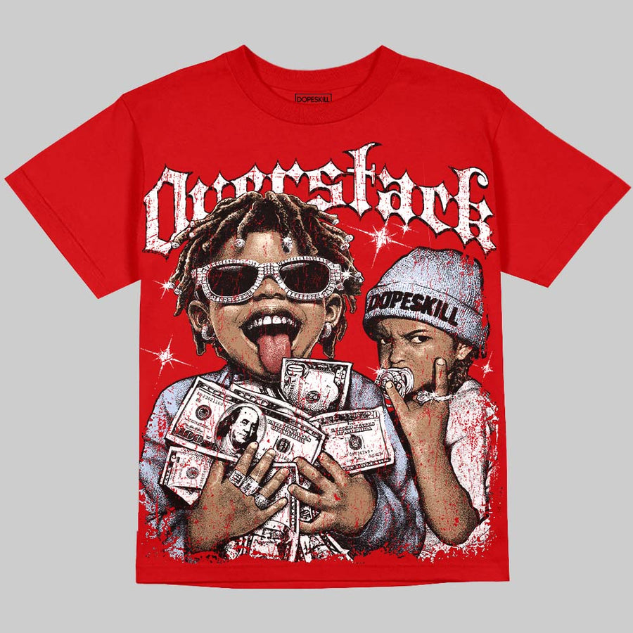 Fire Red Black Tongue 5s DopeSkill Oversize Print T-Shirt Overstack Graphic