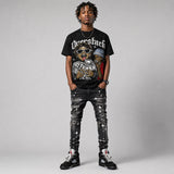 Black Metallic Reimagined 5s DopeSkill Oversize Print T-Shirt Overstack Graphic