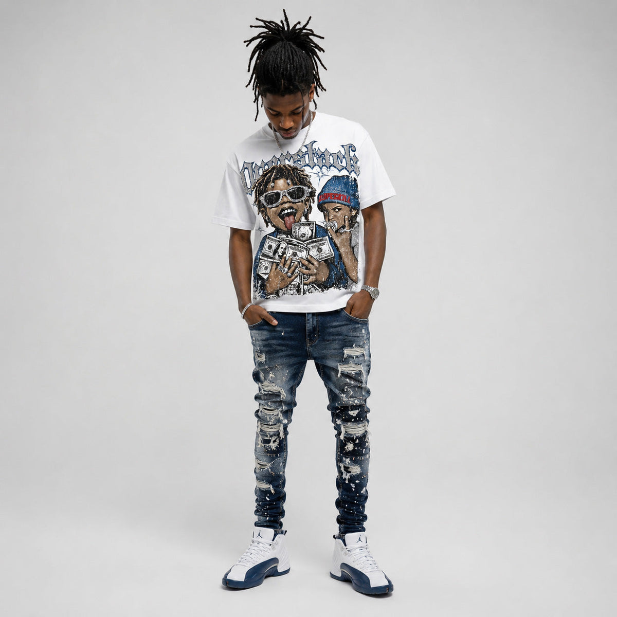 French Blue 12s DopeSkill Oversize Print T-Shirt Overstack Graphic