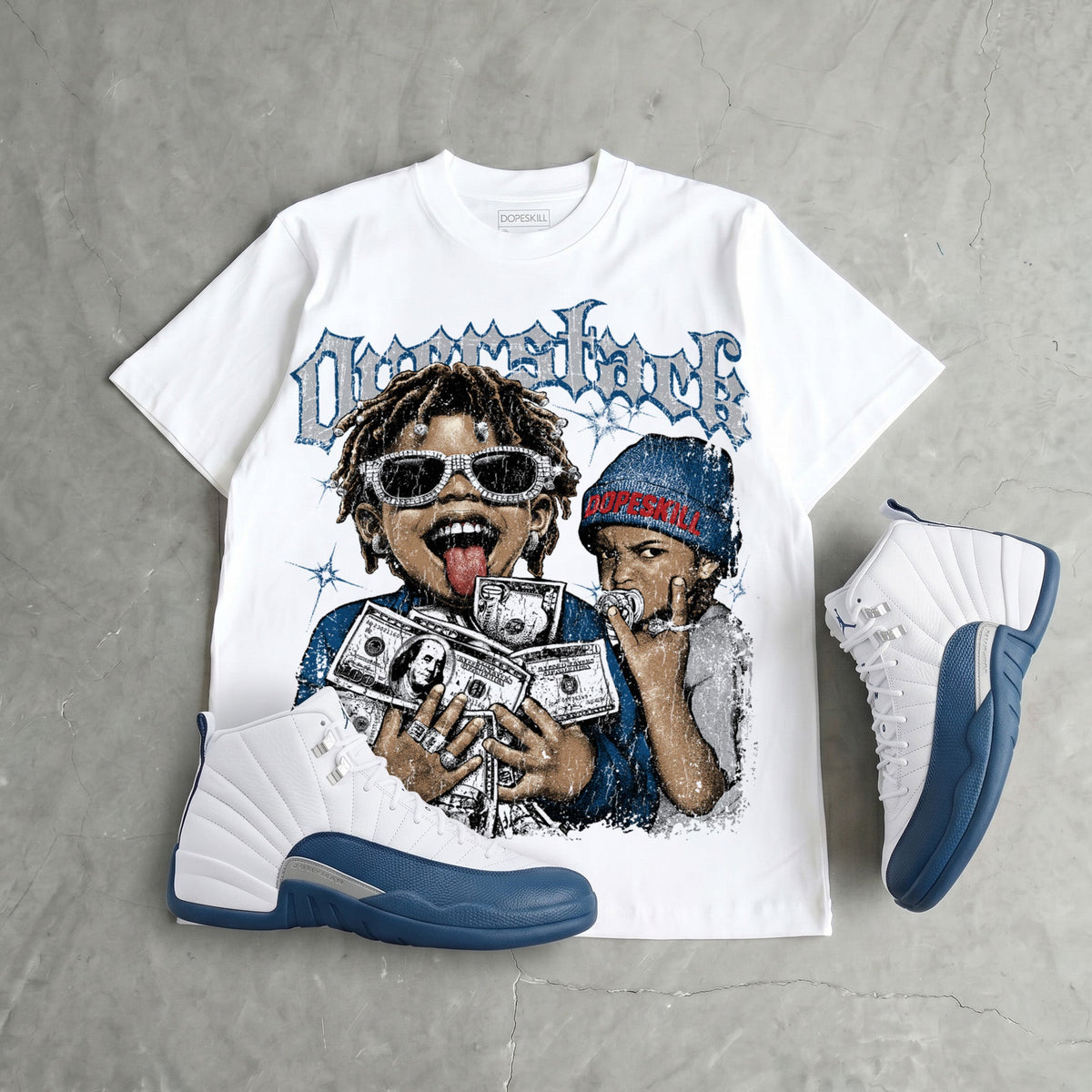 French Blue 12s DopeSkill Oversize Print T-Shirt Overstack Graphic