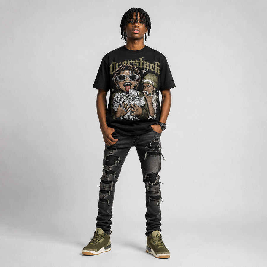 Medium Olive 3s DopeSkill Oversize Print T-Shirt Overstack Graphic