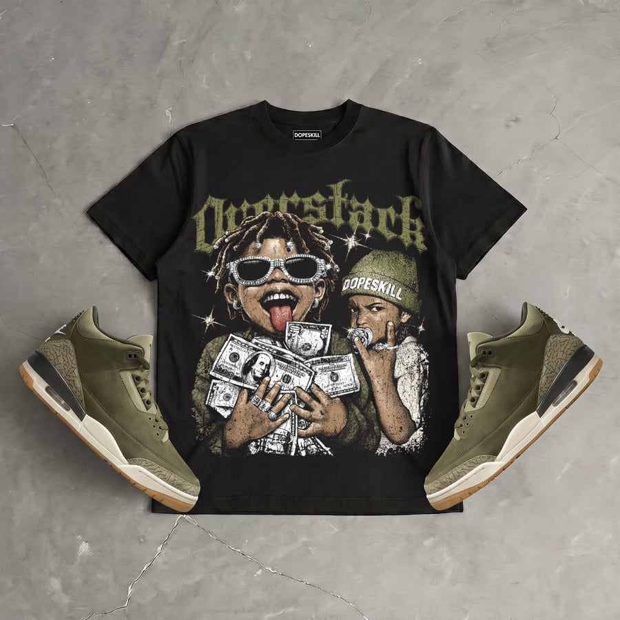 Medium Olive 3s DopeSkill Oversize Print T-Shirt Overstack Graphic
