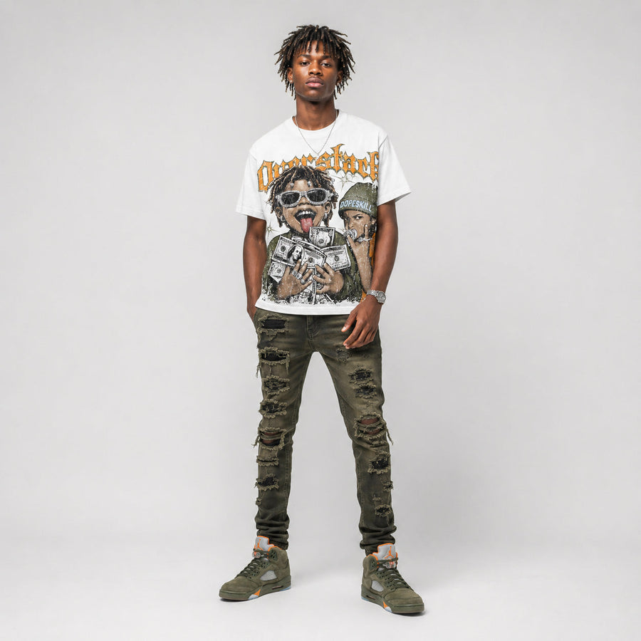Olive 5s DopeSkill Oversize Print T-Shirt Overstack Graphic