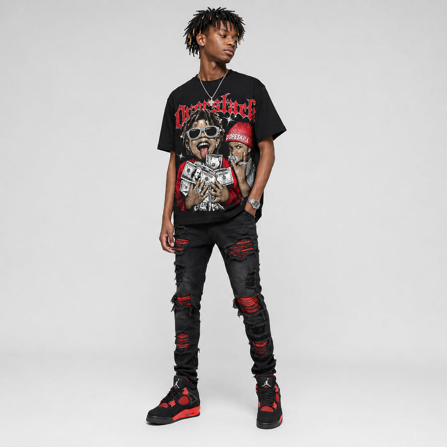Red Thunder 4s DopeSkill Oversize Print T-Shirt Overstack Graphic