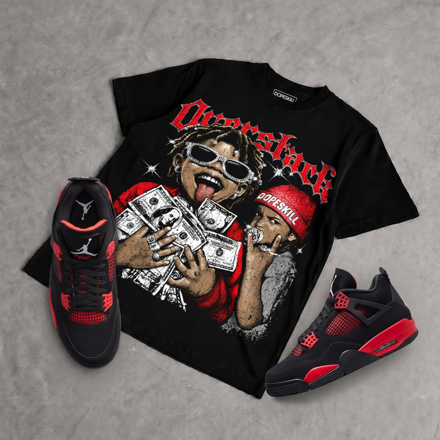Red Thunder 4s DopeSkill Oversize Print T-Shirt Overstack Graphic