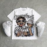 White Metallic 5s DopeSkill Oversize Print T-Shirt Overstack Graphic