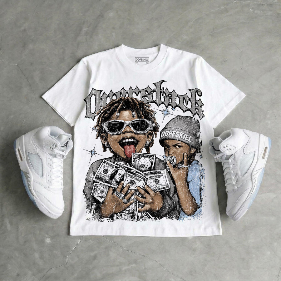 White Metallic 5s DopeSkill Oversize Print T-Shirt Overstack Graphic