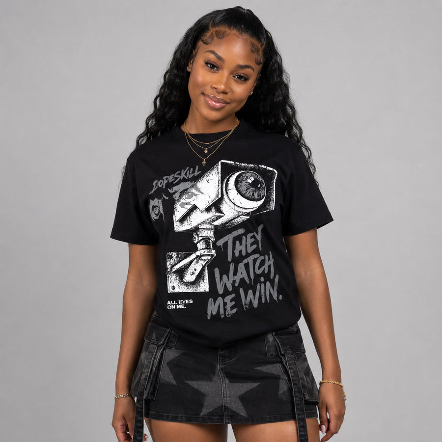 Black Cat 4s DopeSkill T-Shirt They Watch Me Win Graphic