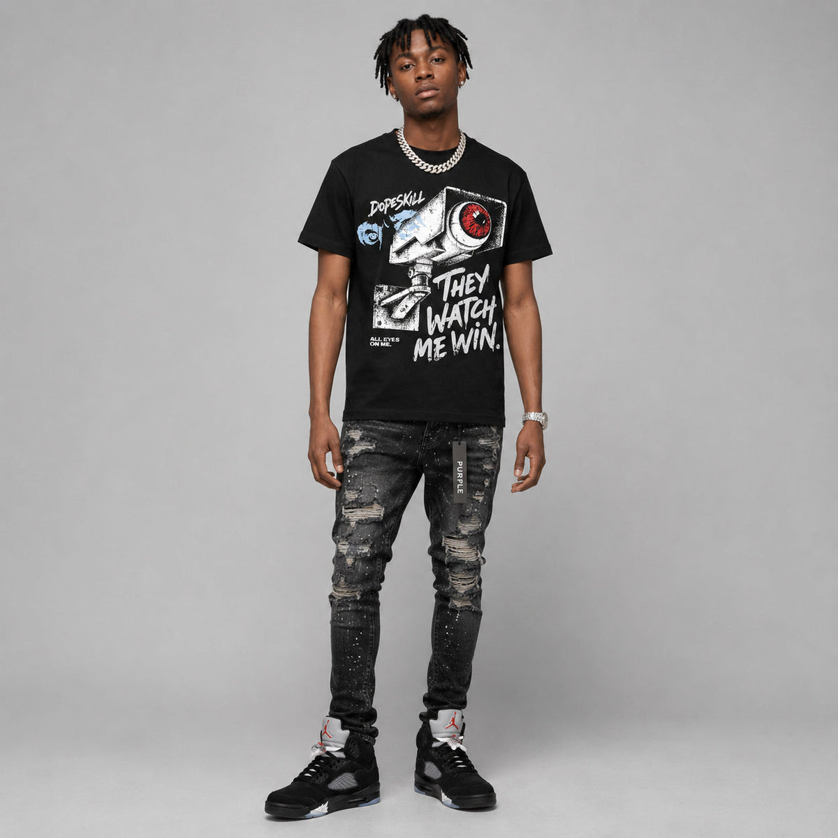 Black Metallic Reimagined 5s DopeSkill T-Shirt They Watch Me Win Graphic