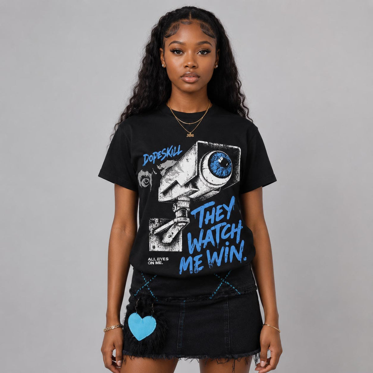 Black University Blue 5s DopeSkill T-Shirt They Watch Me Win Graphic