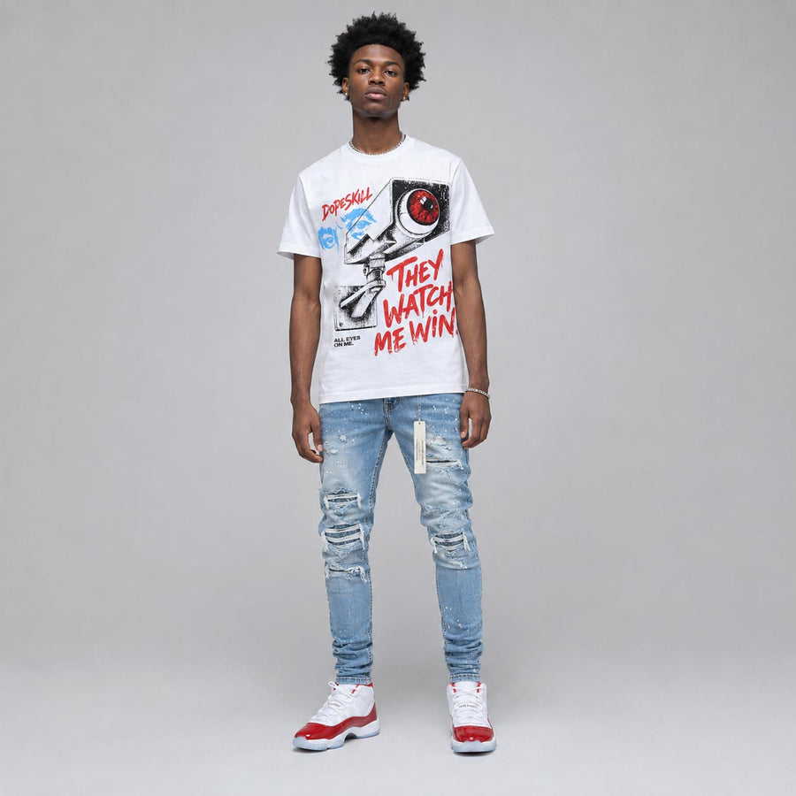 Cherry 11s DopeSkill T-Shirt They Watch Me Win Graphic