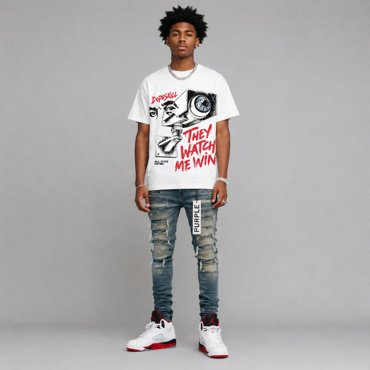 Fire Red “Black Tongue” 5s DopeSkill T-Shirt They Watch Me Win Graphic
