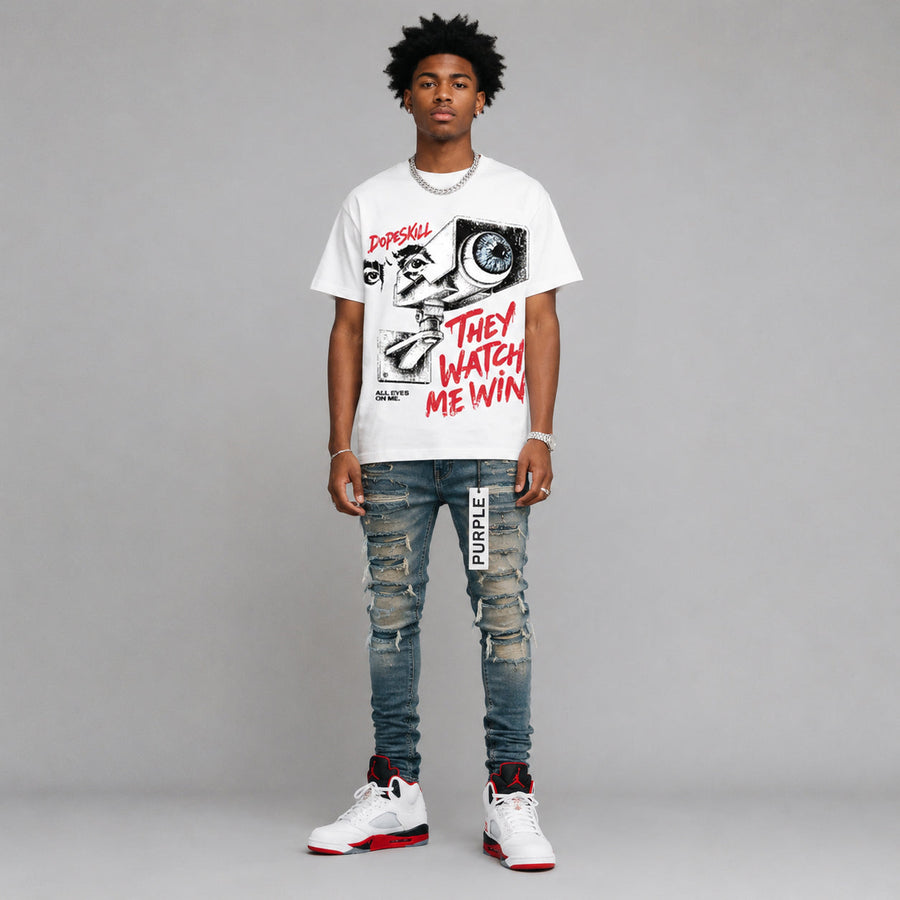 Fire Red “Black Tongue” 5s DopeSkill T-Shirt They Watch Me Win Graphic