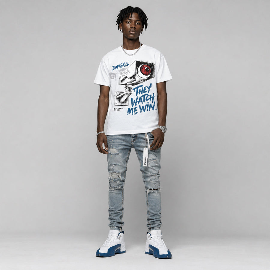 French Blue 12s DopeSkill T-Shirt They Watch Me Win Graphic