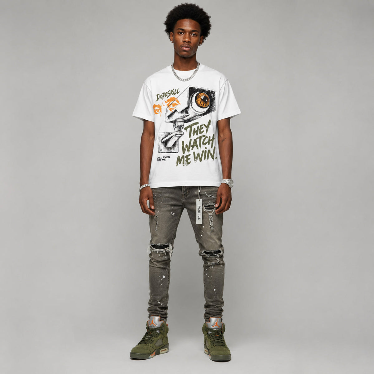 Olive 5s DopeSkill T-Shirt They Watch Me Win Graphic