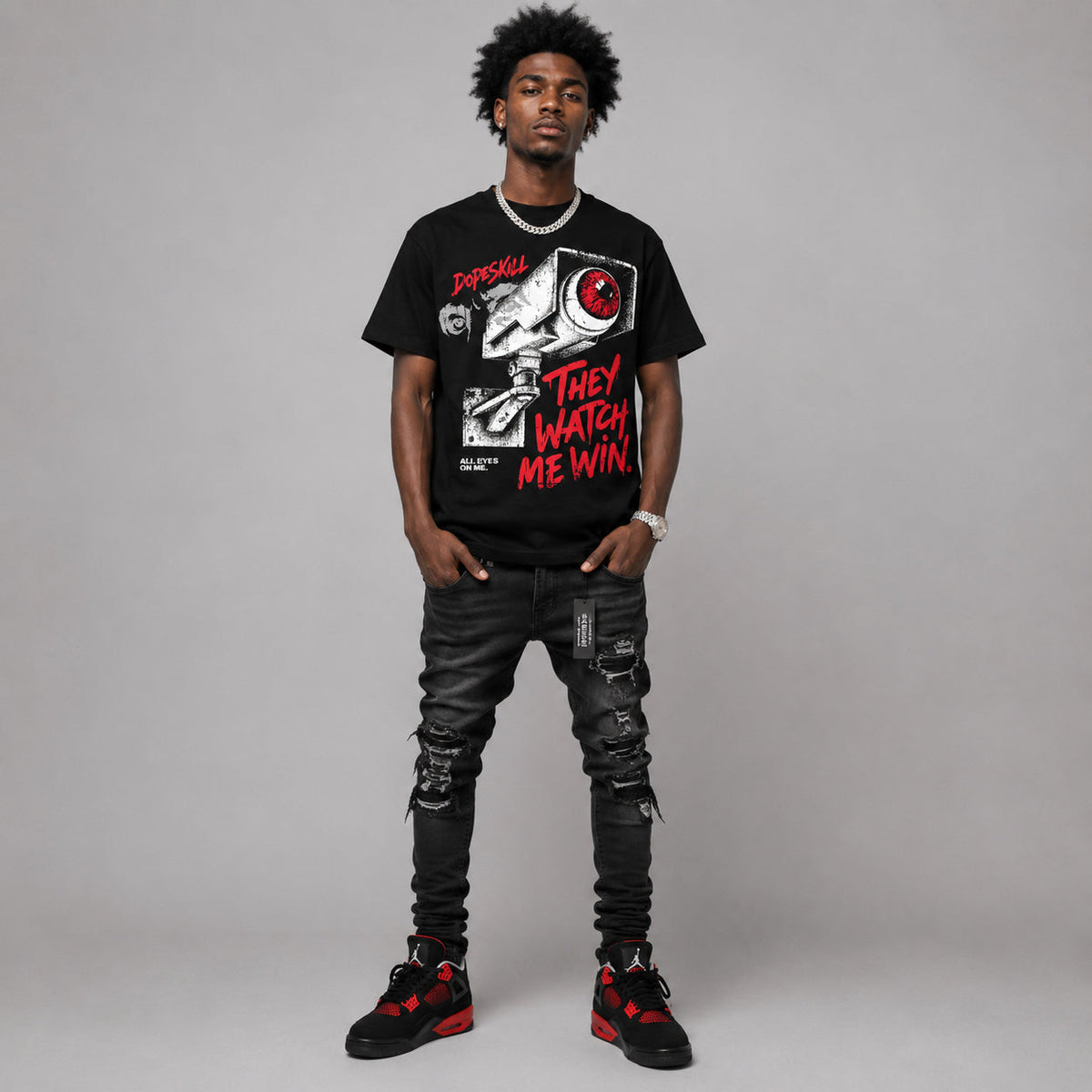 Red Thunder 4s DopeSkill T-shirt They Watch Me Win Graphic