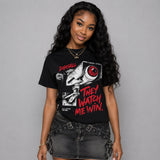 Red Thunder 4s DopeSkill T-shirt They Watch Me Win Graphic