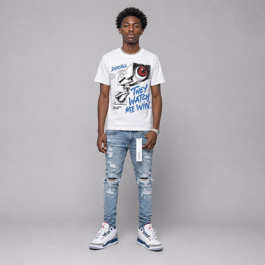 True Blue 3s DopeSkill T-Shirt They Watch Me Win Graphic