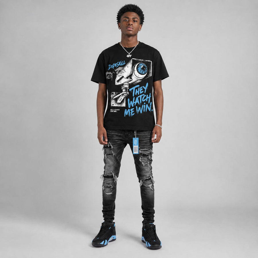 University Blue 14s DopeSkill T-Shirt They Watch Me Win Graphic