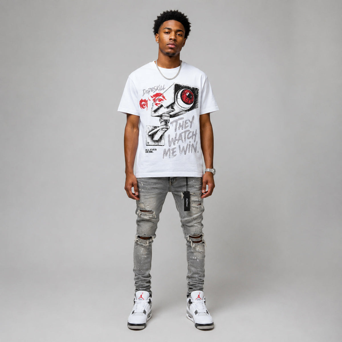 White Cement 4s DopeSkill T-Shirt They Watch Me Win Graphic