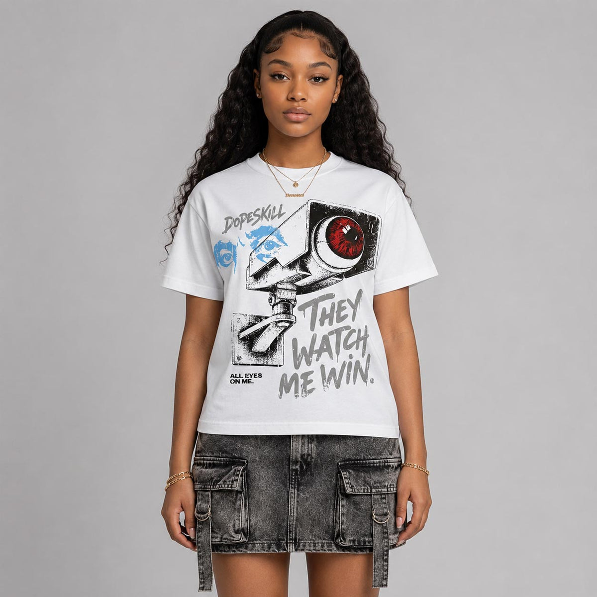 White Metallic 5s DopeSkill T-Shirt They Watch Me Win Graphic