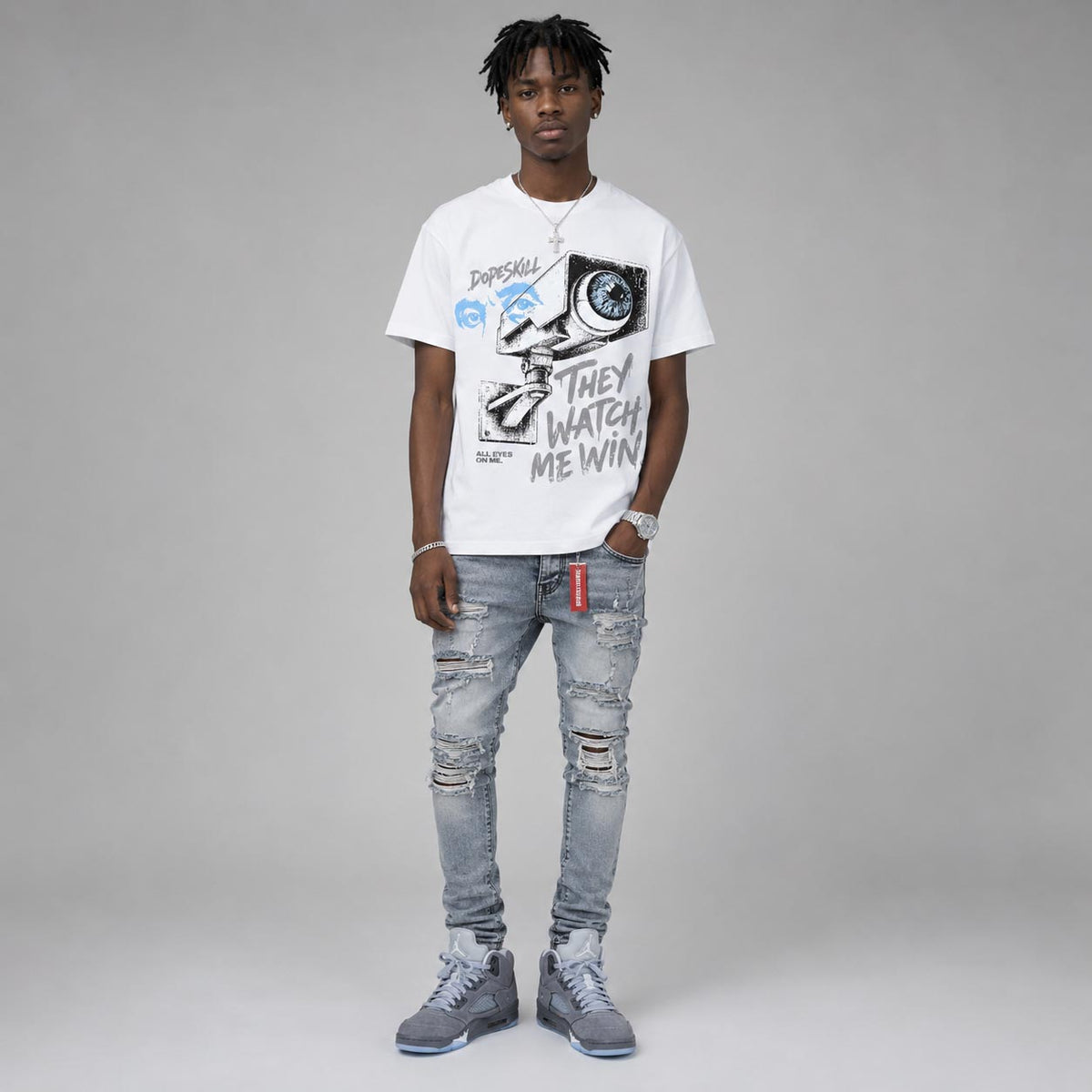 Wolf Grey 5s DopeSkill T-Shirt They Watch Me Win Graphic