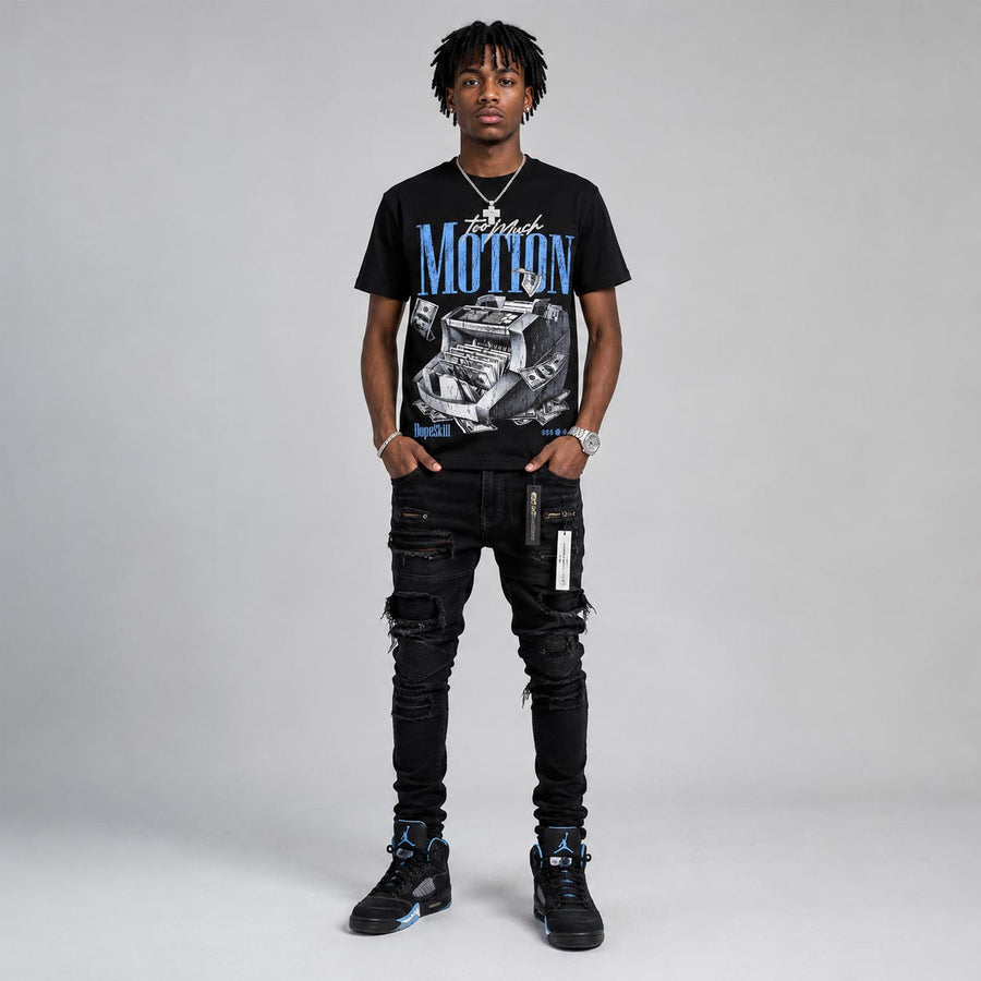 Black University Blue 5s DopeSkill T-Shirt Too Much Motion Graphic