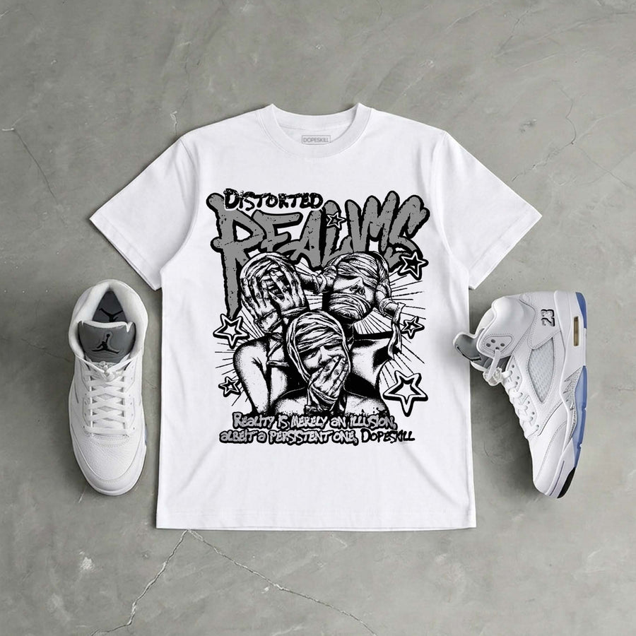 White Metallic 5s DopeSkill T-Shirt Distorted Realms Graphic