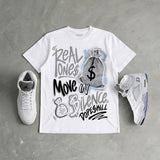 White Metallic 5s DopeSkill T-Shirt Real Ones Move In Silence Graphic