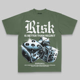 Green Oversize Print 'Risk Is Better Than Regret' DopeSkill Graphic T-shirt