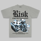 Grey Oversize Print 'Risk Is Better Than Regret' DopeSkill Graphic T-shirt
