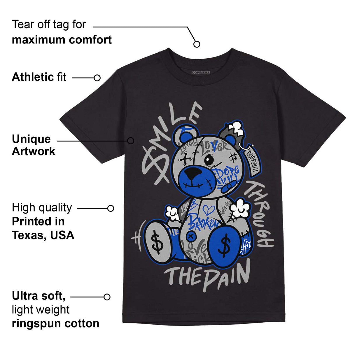 AJ 5 Racer Blue DopeSkill T-Shirt Smile Through The Pain Graphic
