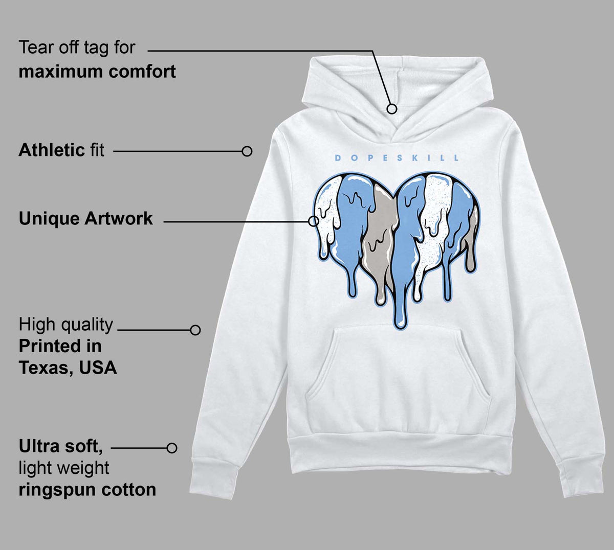 University Blue 5s DopeSkill Hoodie Sweatshirt Slime Drip Heart Graphic