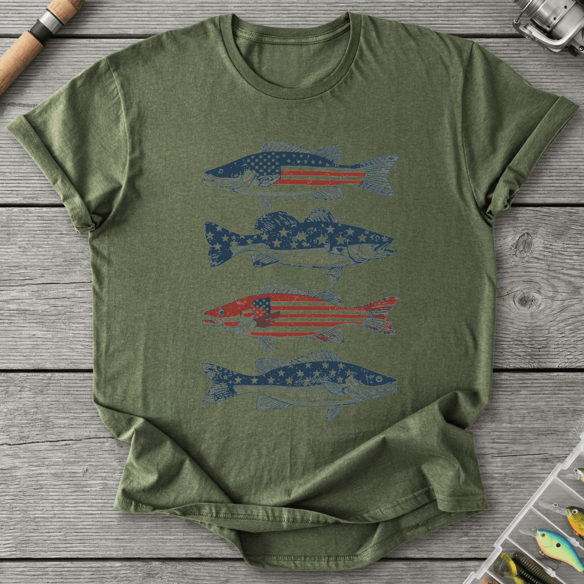 Patriotic Walleye American Flag T-Shirt