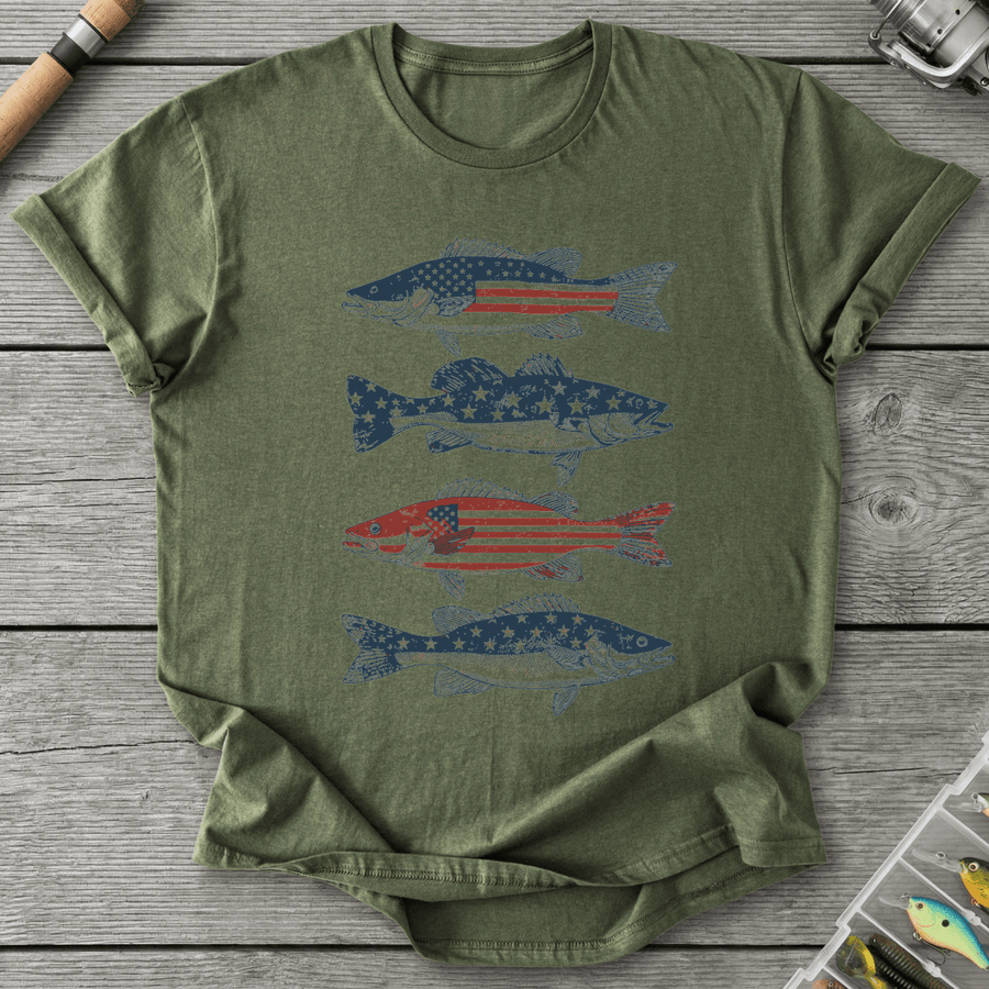 Patriotic Walleye American Flag T-Shirt