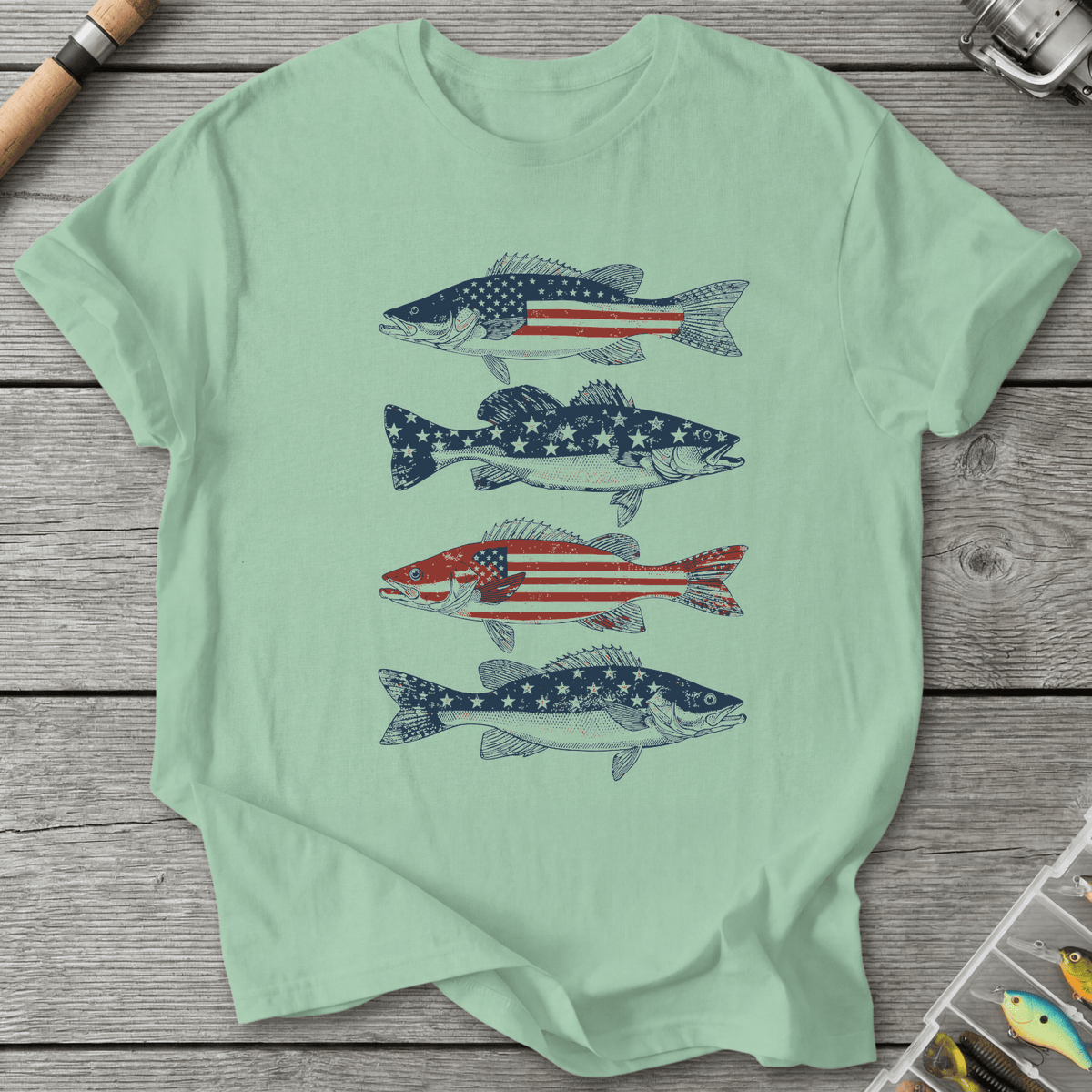 Patriotic Walleye American Flag T-Shirt