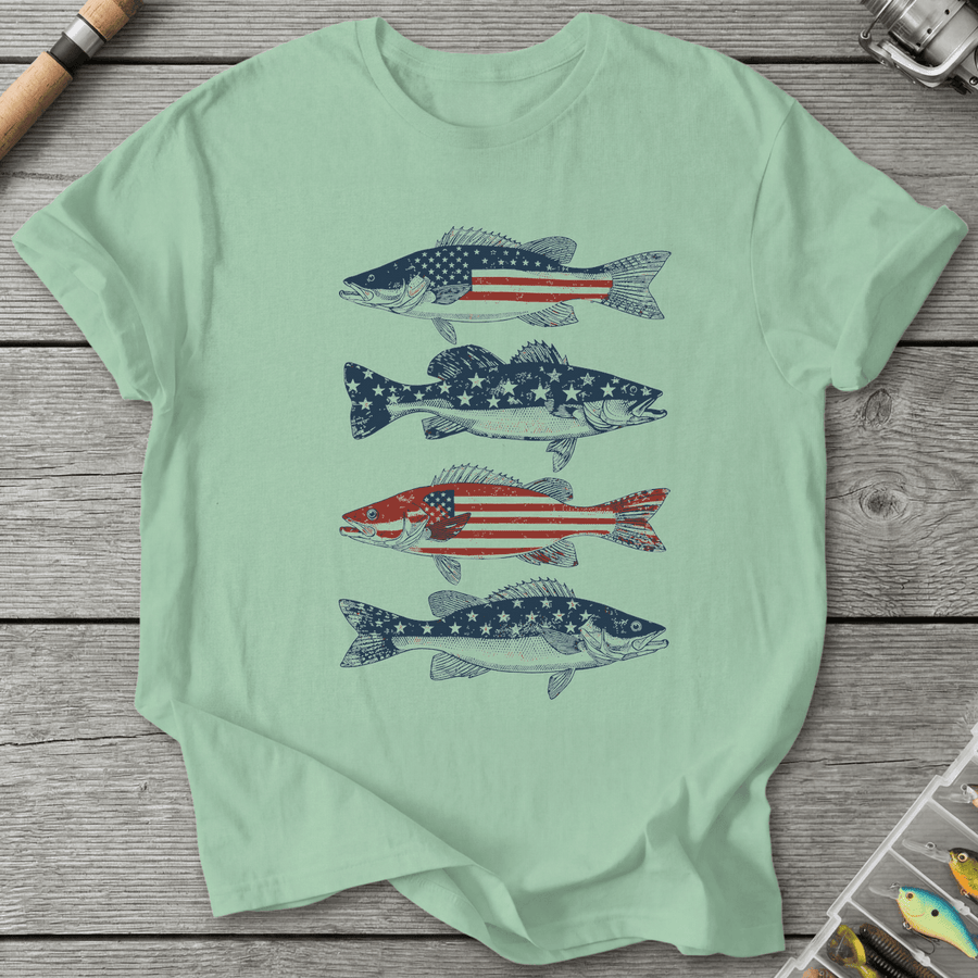 Patriotic Walleye American Flag T-Shirt