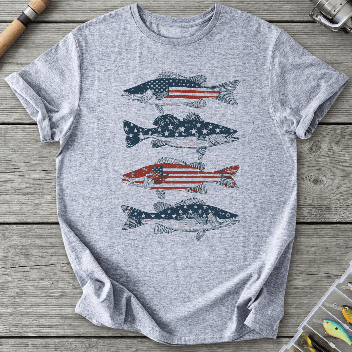 Patriotic Walleye American Flag T-Shirt