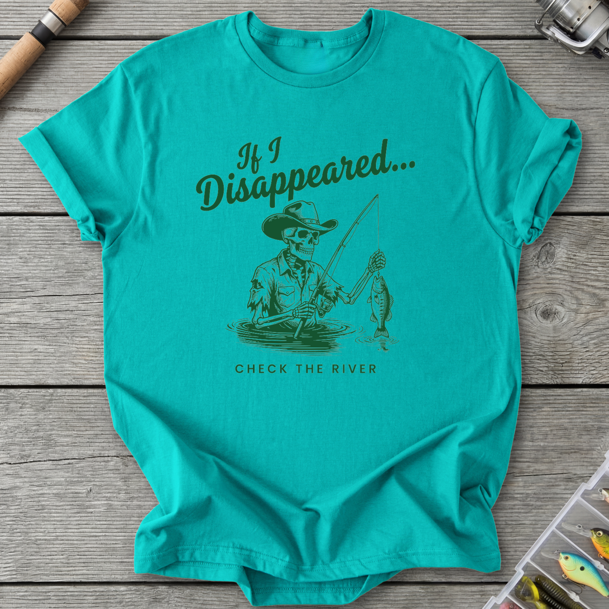 Skeleton Cowboy Fishing T-Shirt