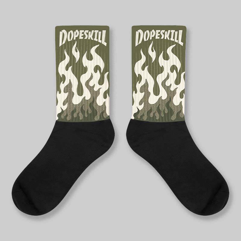 Medium Olive 3s DopeSkill Sublimated Sock FIRE Graphic