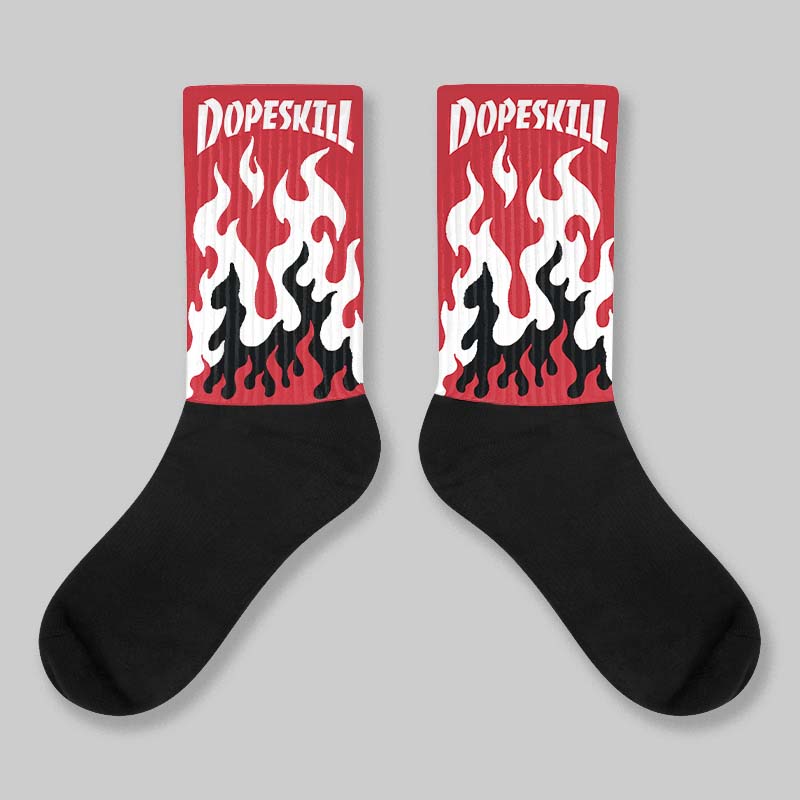 Fire Red “Black Tongue” 5s DopeSkill Sublimated Sock FIRE Graphic